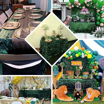 Efavormart 90"x132" Rectangle Leaf Petal Taffeta Tablecloth - Decorative 3D Leaf Ruffle Table Cover for Forest Party, Wedding, Event, Dessert Tables - Green