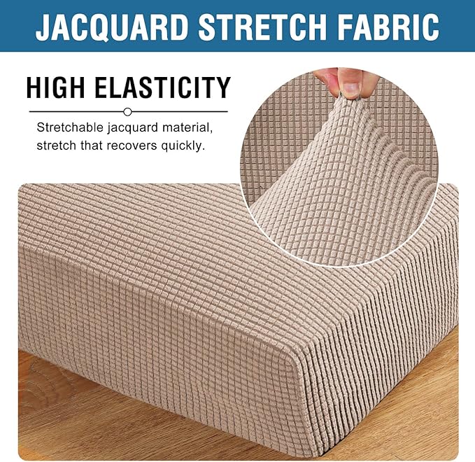 H.VERSAILTEX Super Stretch Couch Cushion Covers Sofa Cushion Slipcovers Jacquard Fabric Individual Seat Couch Slipcover Sets for Pets with Elastic Bottom(2 Pack Cushion Sofa Covers, Sand)