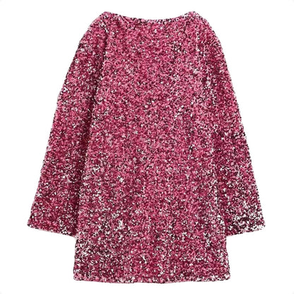 Dressnu Women's Sequin Dress Long Sleeve Loose Plus Size