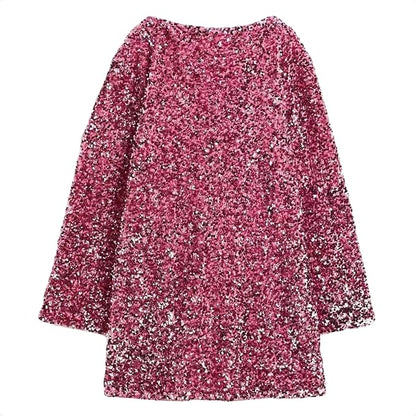 Dressnu Women's Sequin Dress Long Sleeve Loose Plus Size
