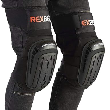 REXBETI Knee Pads for Work, Construction Knee Pads for Men, Heavy Duty Comfortable Anti-slip Foam Gel Knee Pads for Gardening Flooring and Cleaning, Strong Stretchable Straps, Black