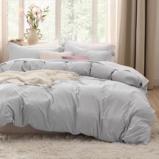 Bedsure Light Grey Duvet Cover Queen Size - 3 Pieces Prewashed Extra Soft Bedding Set, Includes 1 Duvet Cover 90x90 Inches with Zipper Closure  2 Pillow Shams, Comforter Not Included