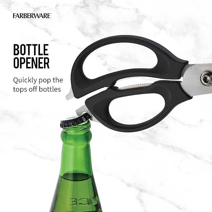 Farberware 4 in 1 Multipurpose Stainless Steel Kitchen Scissors with Blade Cover, Black