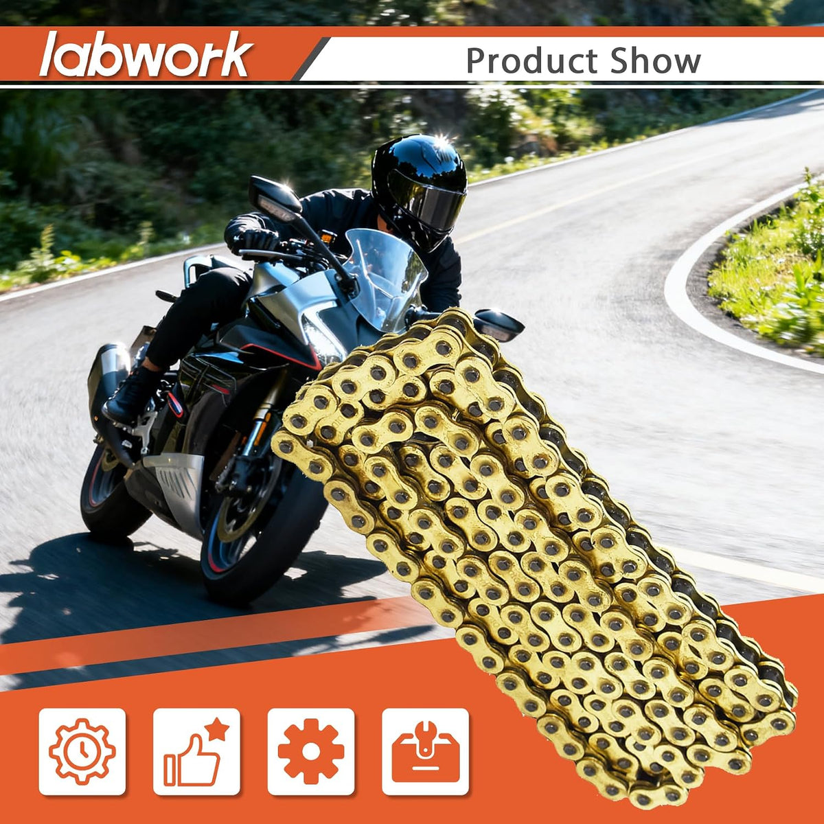 labwork Heavy Duty Drive Chain with O-Ring Gold Color Pitch 530x130 Links Replacement for Honda Kawasaki Suzuki Yamaha