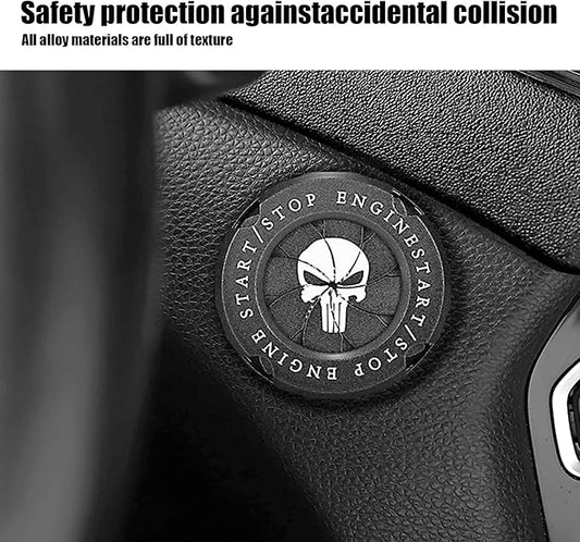 ZKFAR 1 PC Car Engine Push to Start Accessories, Rotary Push Start Button Cover Skull Print, Engine Start Stop Button Cover Rotar, Car Start Button Cover Spin, Motorcycle Startup Decoration (Black)