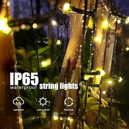 2 Pack Solar String Lights for Outside, 72FT 200 LED Solar Christmas Lights Outdoor with 8 Lighting Modes, IP65 Waterproof Solar String Lights Outdoor for Garden Party Tree Decor,Warm White
