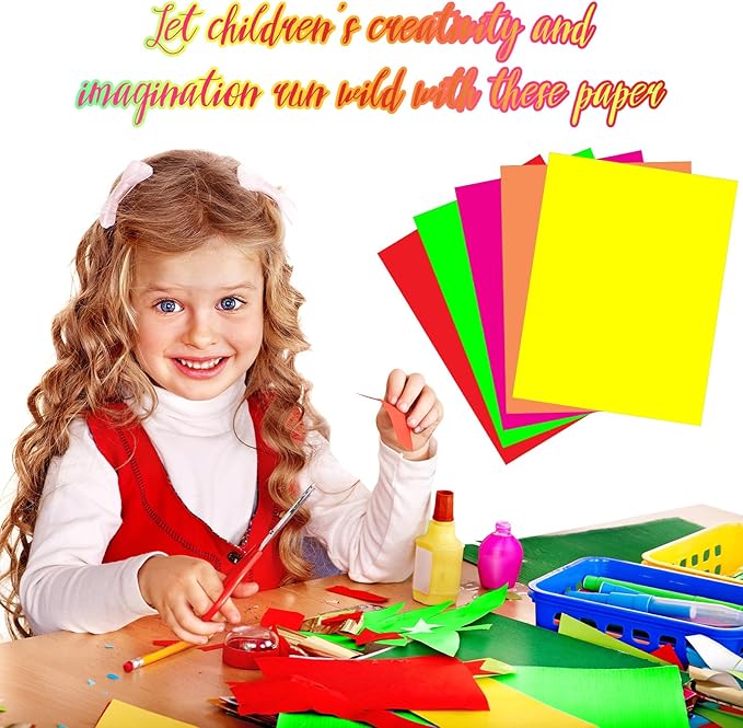 Tenceur 50 Pieces Neon Poster Board 22" x 14" Neon Construction Paper 250 Gsm90 lb Cardstock Large Bright Fluorescent Poster Board for School Craft Project Presentation Drawing Graphic Display
