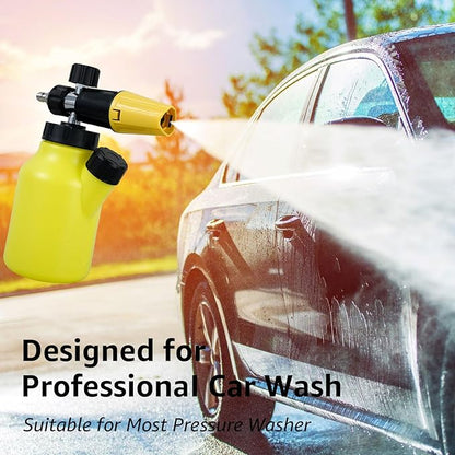 Car Wash Foam Cannon Adjustable Pressure Washer Snow Foam Cannon with 1L Bottle and Wide Neck 14inch Quick Connector Professional Car Foam Blaster for Pressure Washer(yellow)