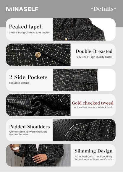 2025Fall Winter Women's Tweed Blazer Jacket-Plaid Fully Lined Fashion Business Casual Lapel Elegant Coat Pockets Amazon's Choice