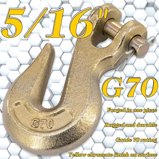 G70 5/16 Clevis Grab Hooks Heavy Duty Chain Hook for Truck Trailer, Chain Forged Alloy Steel Chain Hook for Transport - 5,400 LBS Capacity(2 Pack)
