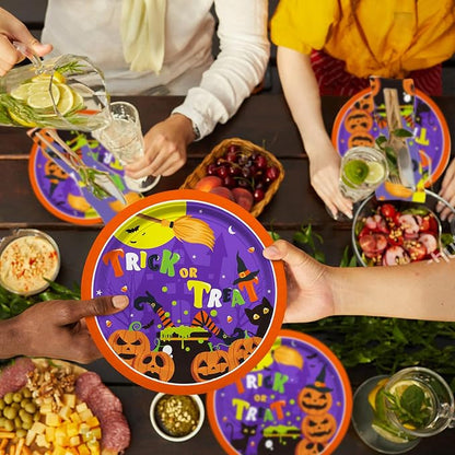 Halloween Party Supplies Kit Serve 50?Halloween Witch Pumpkin Design Includes Disposable Dinner Plates, Dessert Plates and Napkins, Birthday Party Decorations (Comes With Napkins and Small Plates only)