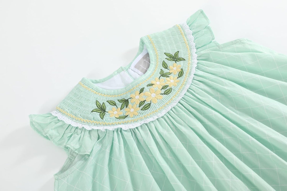 Size 18-24 Mos. Lil cactus Girls Baby and Toddler Smocked Bishop Dress -Bunny Embroidered Cotton Dress, Spring Summer Boutique Outfit