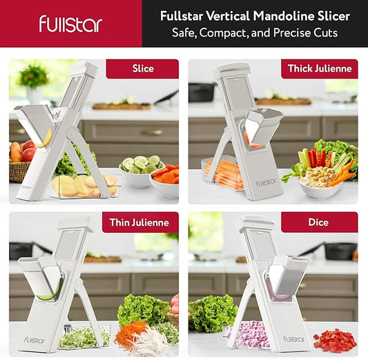 Fullstar Safer Mandoline - 4-in-1 Vertical Slicer for Cucumbers, Potatoes, Fruits & Vegetables