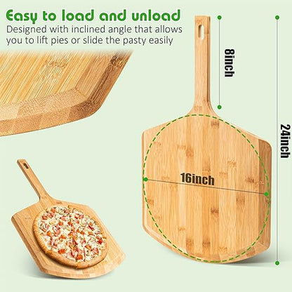 Pizza Peel 16 Inch, Natural Bamboo Pizza Peel Pizza Paddle Spatula Oven Accessory for Large Wood Pizza Board For Transferring & Serving, Wood Pizza Cutting Board for Cheese Bread Fruit Vegetables