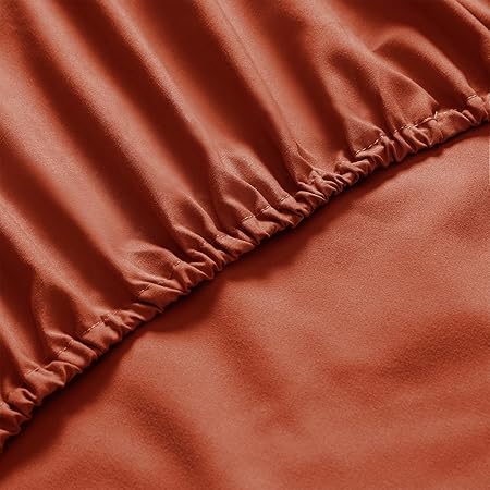 KKJIAF 4 Piece Bed Sheet Set, Microfiber Bed Sheet King Size, 1800 Thread Count Microfiber Soft  Breathable Bedding Sheet Sets, Deep Pocket Fitted Sheet, Flat Sheet and 2 Pillowcases - Burnt Orange