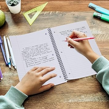Spiral Notebooks, 1-Subject Notebook, Wide Ruled Notebooks - 70 Sheets - 3 Hole Punched, Subject Notebooks for School Classroom, Home, Office - Perforated Pages, Assorted Colors - (4 Pack)