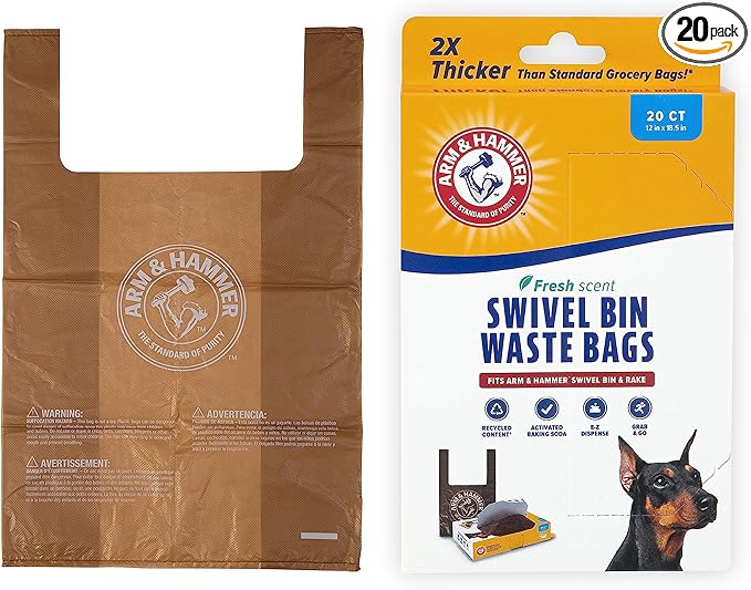 Arm  Hammer Heavy Duty Pet Waste Bags for Swivel Bin  Rake Dog Pooper Scooper, 20 Count Refill Bags (Packaging May Vary)