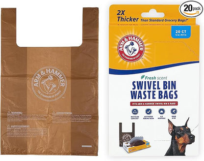 Arm  Hammer Heavy Duty Pet Waste Bags for Swivel Bin  Rake Dog Pooper Scooper, 20 Count Refill Bags (Packaging May Vary)