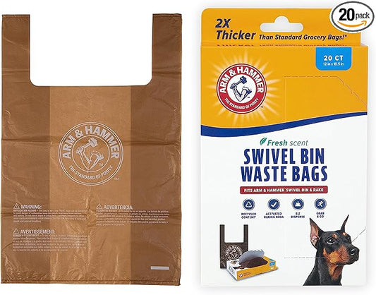 Arm  Hammer Heavy Duty Pet Waste Bags for Swivel Bin  Rake Dog Pooper Scooper, 20 Count Refill Bags (Packaging May Vary)