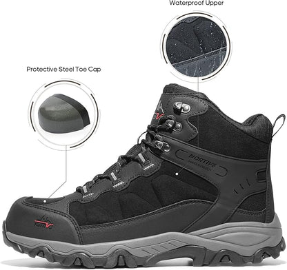 NORTIV 8 Waterproof Steel Toe Boots for Men Slip Resistant Safety Industrial Boots