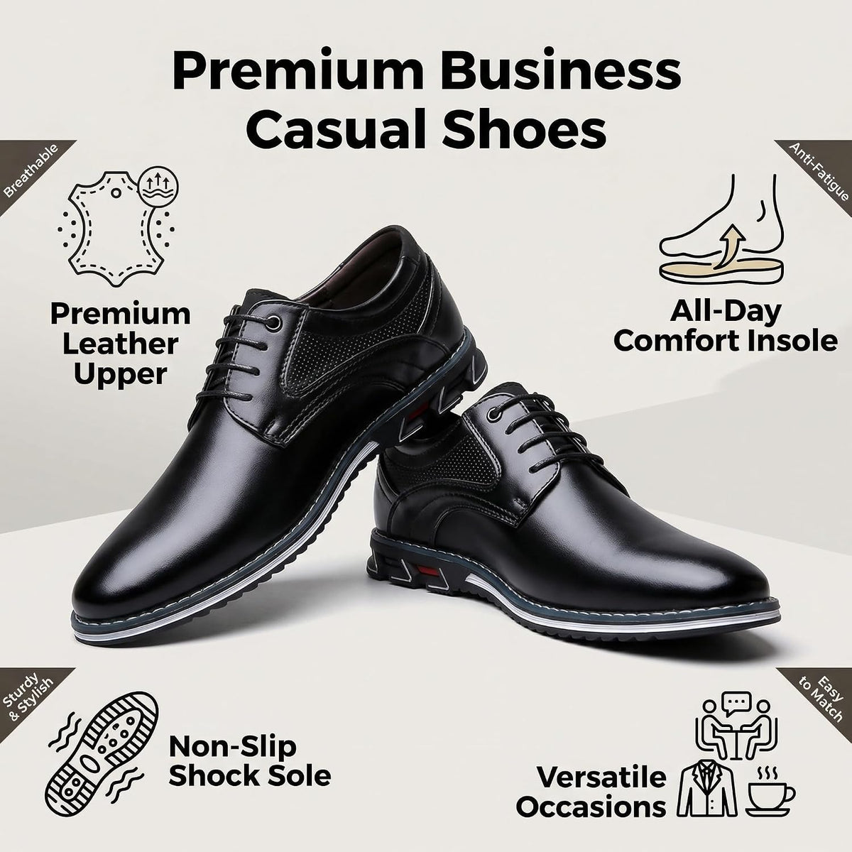 Size 10.5, Mens Casual Dress Shoes, Casual Sneakers for Men Simple Plain Toe Lace-Up Flats for Work, Comfortable Business Casual Attire.