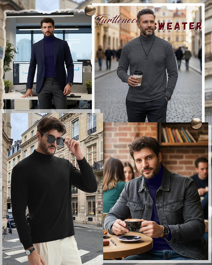 Riyiper 3 Pack Men's Turtleneck Shirts Thermal Basic Knitted Long Sleeve Casual Slim Fit Winter Pullover Tops