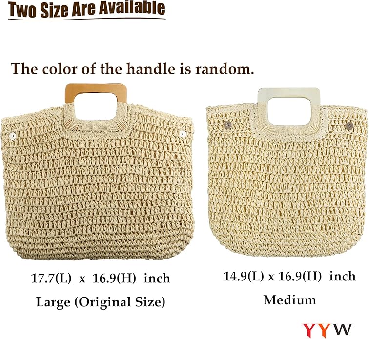YYW Straw Tote Bag Women Hand Woven Large Casual Handbags Hobo Straw Beach Bag with Lining Pockets for Daily Use Beach Travel