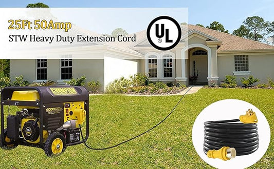 25Ft 50Amp STW Heavy Duty RV Extension Cord,14-50P Male and SS2-50R Twist-Locking Female,125V250V for RV Trailer, Camper, Motorhome...