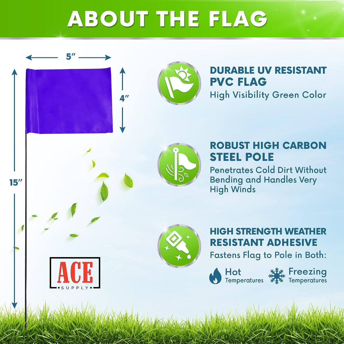 Purple Marking Flags 100 Pack - 4x5x30 Inch Purple Flags for Yard - Markers For Lawn, Irrigation, Landscaping, Survey & Sprinkler Head Marking
