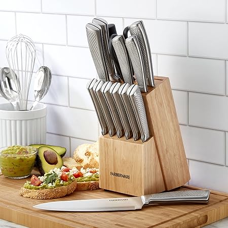 Farberware Textured Grip Stainless Steel Knife Set, 15 Piece, Stainless Steel