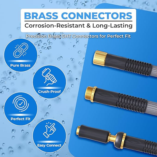 TITAN Garden Hose  Flexible, Lightweight, Kink-Free  Durable Hybrid Water Hose with Heavy Duty Brass Connectors  High-Pressure Jet Nozzle (50FT x 58)