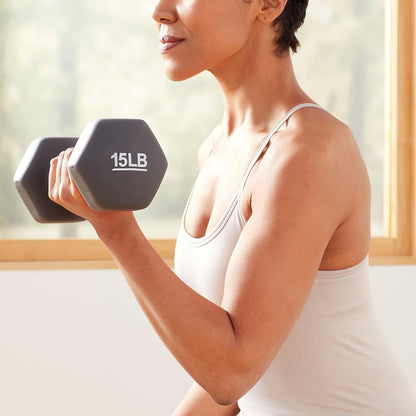 Basics Neoprene Dumbbell Hand Weights for Exercise and Muscle Toning (15 lb pair, product is slightly brighter than the picture)