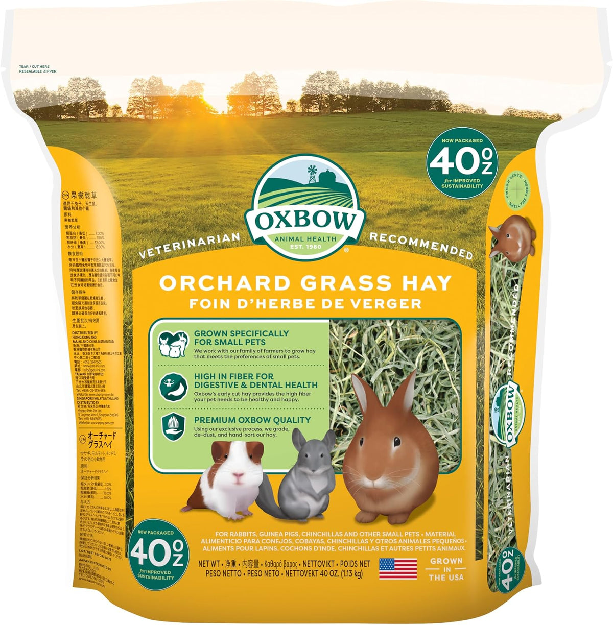 Oxbow Orchard Hay, Rabbit & Guinea Pig Hay, Hand-Sorted, De-Dusted, 40 oz Hand-Sorted, De-Dusted, Oxbow Orchard Grass Hay, Bunny Hay For Rabbits, Guinea Pigs, Bunnies and Chinchillas, Made in USA