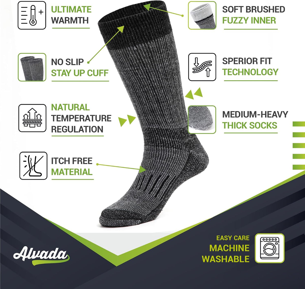 Warm Thermal Wool Socks for Winter Moisture Wicking and Breathable Cozy Boot Socks | 3 Pairs | Medium-large