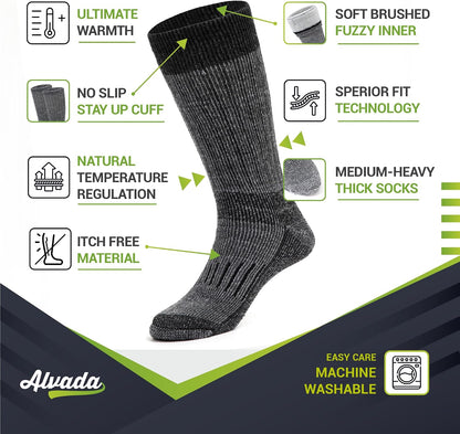 Warm Thermal Wool Socks for Winter Moisture Wicking and Breathable Cozy Boot Socks | 3 Pairs | Medium-large