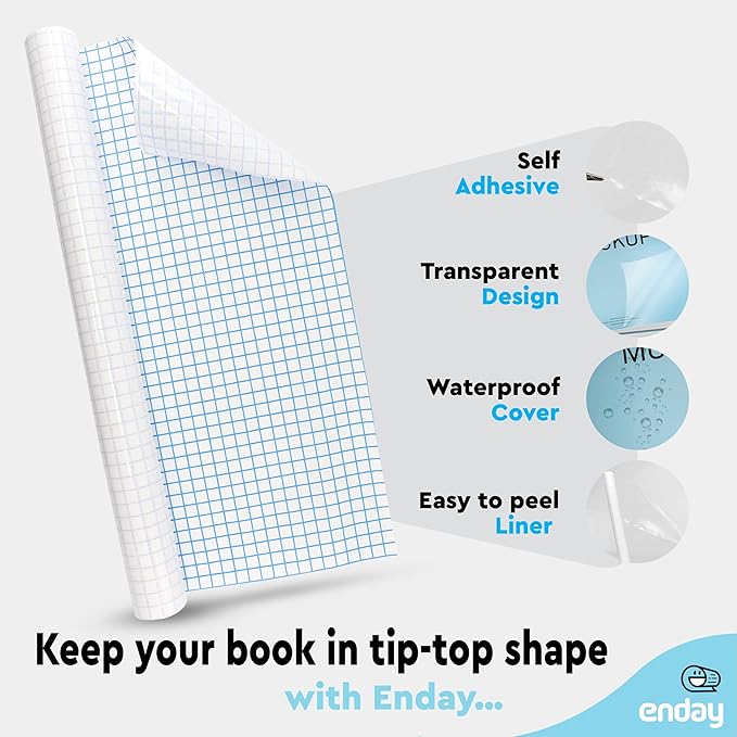 Clear Contact Paper, 13.5a x 5-Feet, Transparent Self Adhesive Book and Textbook Covers for Paperbacks and Hard Covers, Plastic Protective Covering Contact Paper Roll, Acid Free, 2 Rolls a by Enday