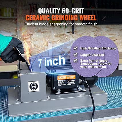 VEVOR Lawnmower Blade Grinder, 23 HP 1700 RPM Motor with 7'' Diameter Standard  Reverse Wheel, 30  40 Grinding Degree Steel Mower Sharper for Blades  Tool Grinding in Garden or Workshop
