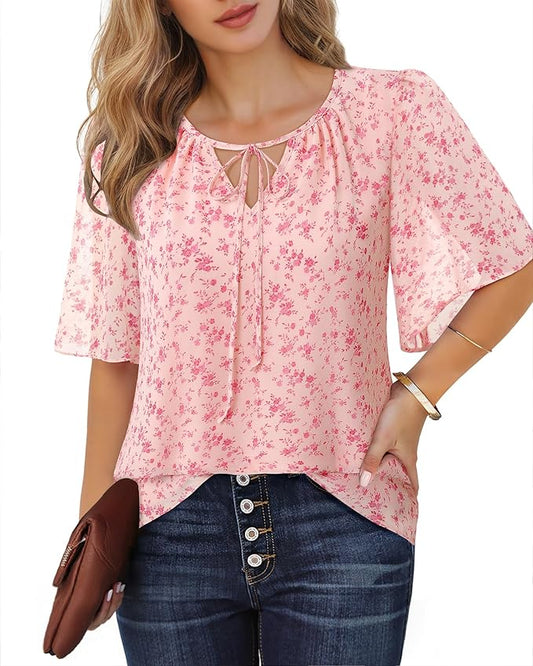 Lotusmile Womens Blouses Dressy Casual Half Bell Sleeve Chiffon Office Attire Business Work Tops Trendy