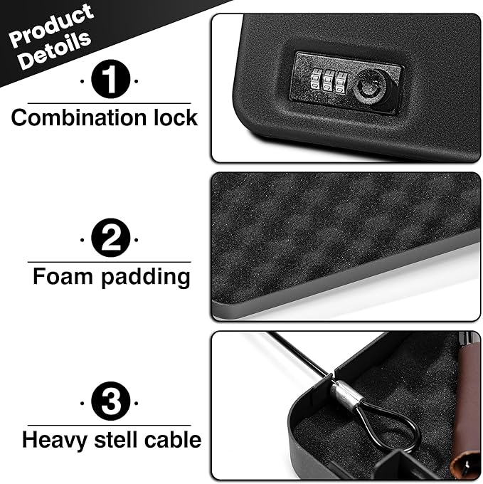 Gun Safe for Pistol Small Portable Handgun Lock Box with Combination Lock, Pistol Safe for Car, Home, Travel, 9.4" x6.6" x1.8",Black