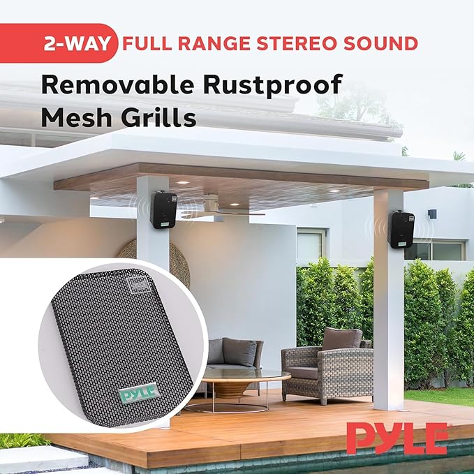 Pyle 2 Way Speaker System Pair - 500W Peak Power 6.5 Inch Passive Weatherproof Wall  Ceiling Mounted - Heavy Duty Universal Mount - Use for Pool, Patio, Indoor, Outdoor (Black)