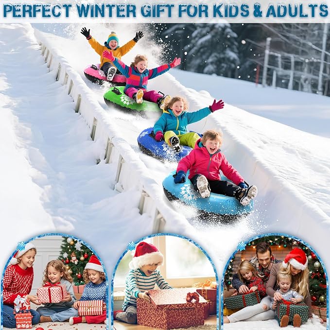 36'' 4Pack/ 47'' 1Pack Sleds, Snow Sled for Kids and Adult, Snow Tube for Sledding Heavy Duty Thickened Double Bottom with Handles, Sleds for Snow Outdoor Toys Gifts for Family Boys and Girls