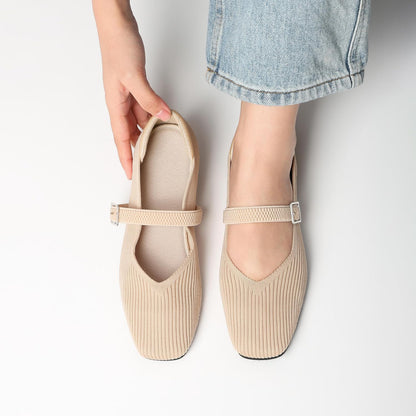 Flats for Women Square Toe Ballet Flats Shoes Comfortable Dressy Knit Flats for Women Arch Support Slip On Washable Casual Office Shoes