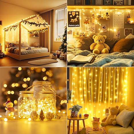 WdtPro Fairy Lights Battery Operated with Remote, 33Ft 100 LED Battery Powered String Lights with Timer, Outdoor Waterproof 8 Modes Twinkle Lights for Bedroom Indoor Christmas Decor Warm White, 4 Pack