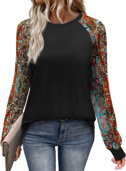 WIHOLL Long Sleeve Shirts for Women Color Block Raglan Tops Casual Crewneck Basic Tees Fall Clothes 2026 Fashion