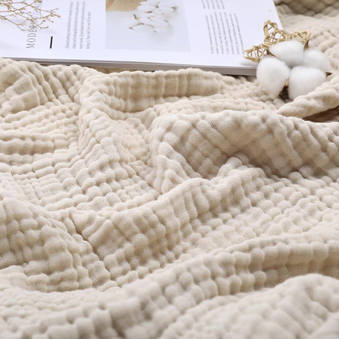 Yoofoss Muslin Blanket 100% Organic Cotton Throw Large 50" x 60" for Bed Couch Summer Gauze Blanket for Adults Lightweight and Breathable Apricot White