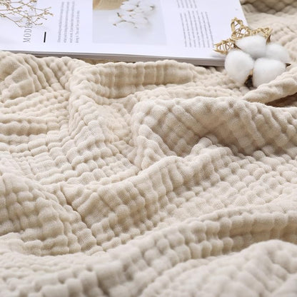 Yoofoss Muslin Blanket 100% Organic Cotton Throw Large 50" x 60" for Bed Couch Summer Gauze Blanket for Adults Lightweight and Breathable Apricot White
