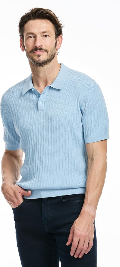 SAKS Fifth Avenue Men's Short Sleeve Vertical Texture Rib Knit Sweater Polo