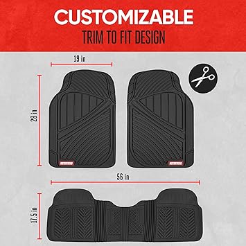 Motor Trend FlexTough Performance All Weather Rubber Car Floor Mats - 3 Piece Floor Mats Automotive Liners for Cars Truck SUV, Heavy-Duty Waterproof (Black)