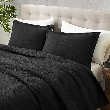 Hansleep White Quilt Queen Size - Baroque Ultrasonic All Season Bedspread Queen, Soft Lightweight Coverlet Bedding Set, 3 Piece (1 Quilt, 2 Pillow Shams)