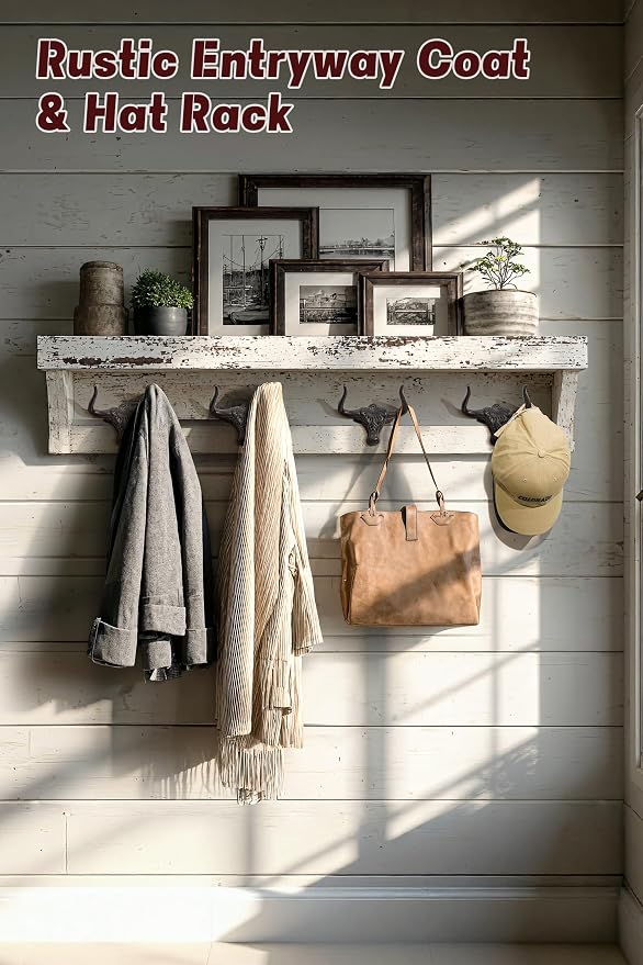 Cast Iron Coat Hooks Wall Mount 2 Pack Outdoor Western Decorative Wall Hooks Heavy Duty Towel Hooks for Bathroom Entryway Closet Cow Bull Animal Hooks Western Rustic Farmhouse Wall Decor, Antique Rust